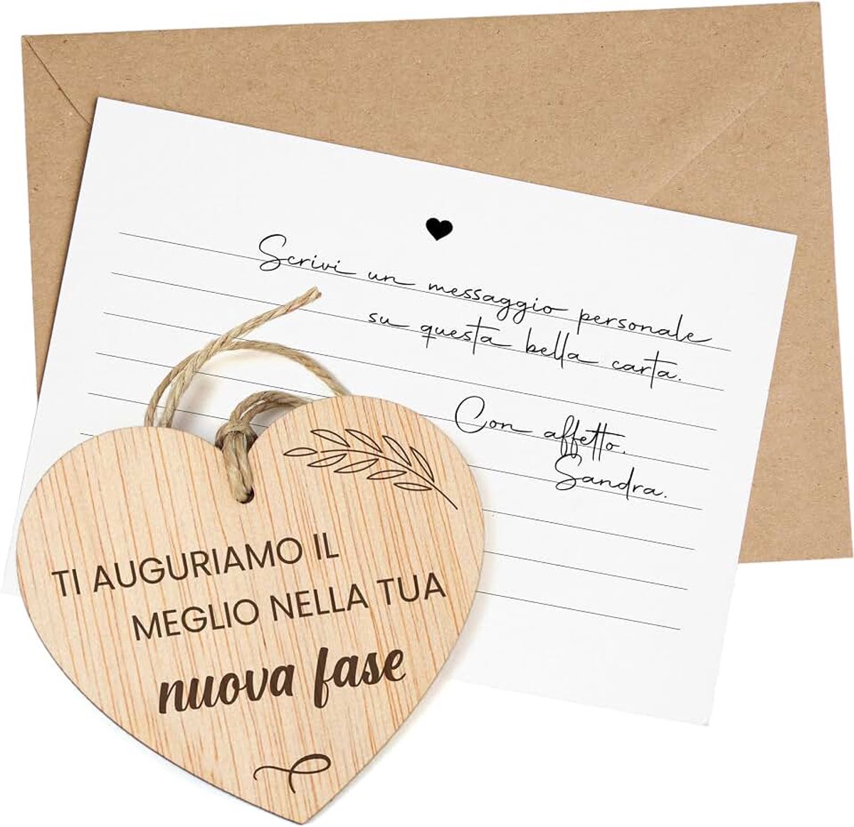 Biglietto Regalo di Addio in Legno. Ciondolo a Cuore, Biglietto Originale per Colleghi, Capo, Insegnanti, Fine Anno Scolastico, Laurea, Amici