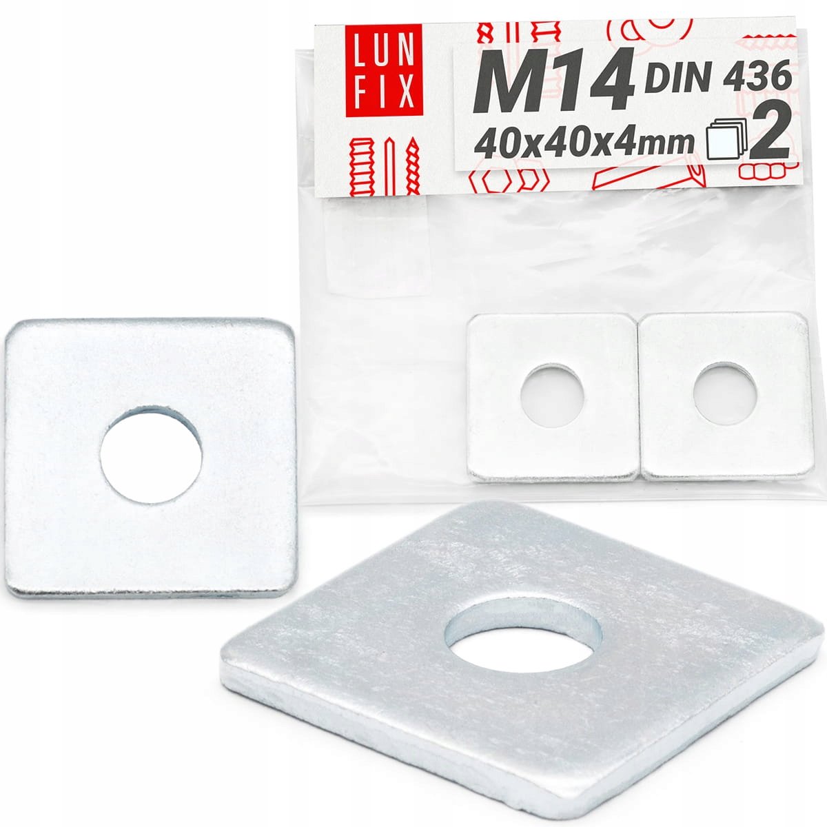 LUN FIX - Sluitplaat verzinkt M14 - Vierkante sluitring 50x50x6 - 2 stuks