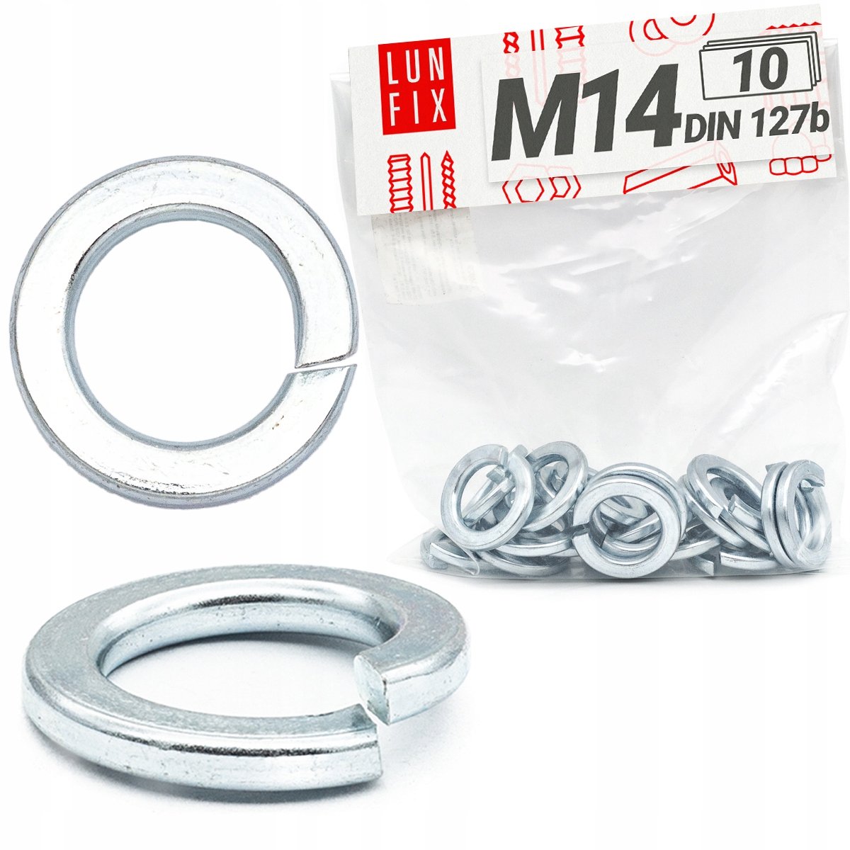 LUN FIX - Platte veerring M14 verzinkt DIN 127 - 10 Stuks