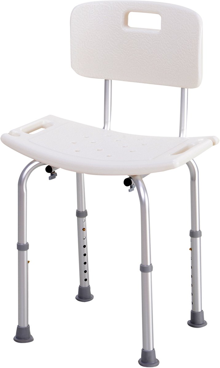 Douchestoel Ergonomische Douchestoel - Verstelbare Hoogte - Antislip Voetjes - Max. Belasting 136 Kg - Aluminium HDPE - Wit