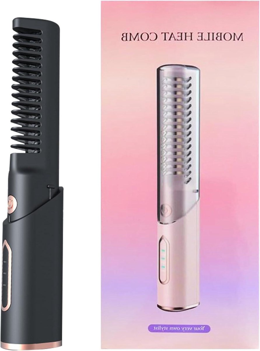 Draadloze Stijltang - Stylingkam - Haar Stijlen - Anti-verbranding - Compact Formaat - Zwart