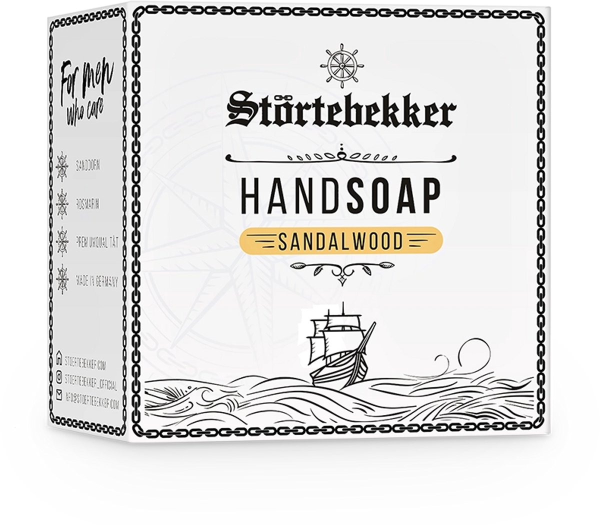 Störtebekker® Premium Vaste Handzeep Sandelhout - Vegan Hand Soap Heren - Reinigt Grondig zonder Uit te Drogen - Met Duindoorn & Rozemarijn - Handgemaakt - Geschikt voor Alle Huidtypen - Zonder Parabenen & Sulfaten - 100g