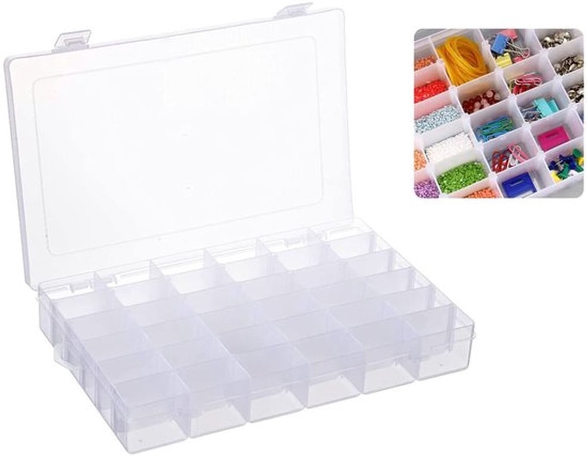 Opbergdoos met 36 Rasters - Verstelbare Vakken - Transparant - Opbergdoos voor Sieraden - Herbruikbaar Plastic - Geschikt voor Dames
