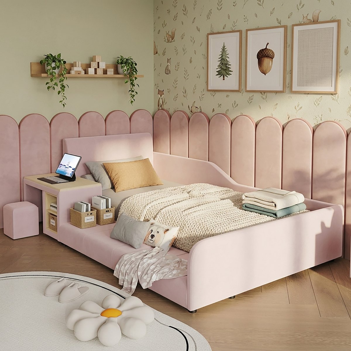 Polsterbett met Schreibtisch en Hocker voor Kinderkamer - Rood - 90x200cm