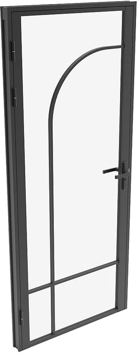Vente-unique Omkeerbare deurblok in aluminium en gehard glas - atelierraamstijl - H204 x B73 cm - Zwart - CLOSIDA