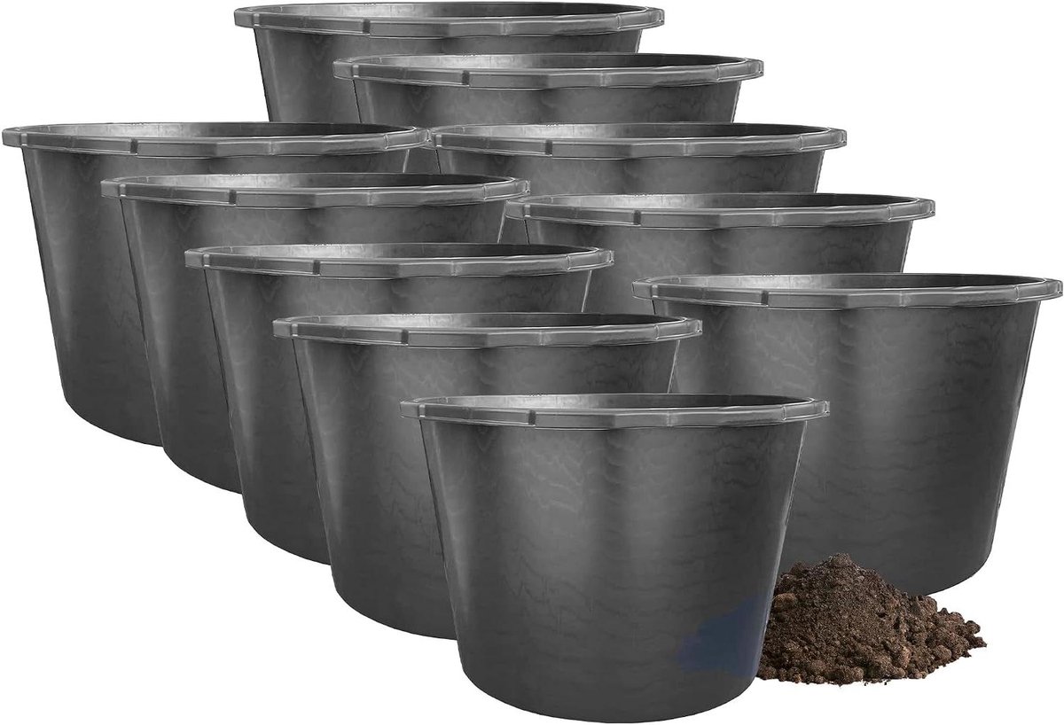 Mortelbak Kunststof - Bouwemmer Metselaar - Bouw en Tuin - Stabiele Kwaliteit - 65 Liter 10 Stuks - Zwart