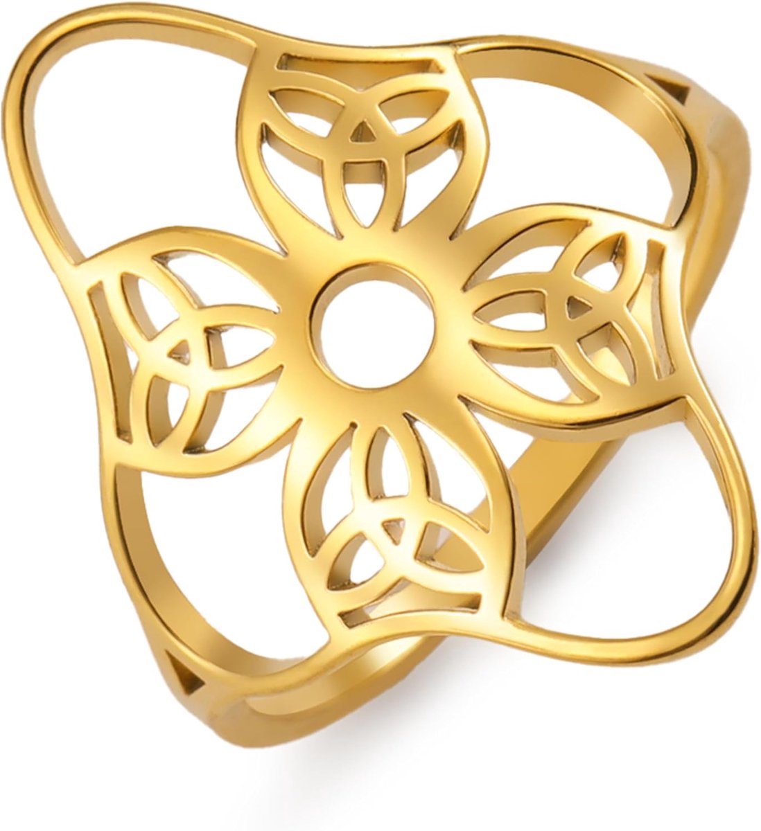 kkjoy Klavertje Vier Vorm Ierse Drie-eenheid Knopen Ring Roestvrij Staal Keltische Triple Knoop Eeuwigheid Belofte Ring Amulet Sieraden Voor Vrouwen Charmante Dames