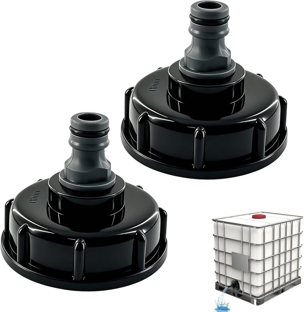 Kraanverbinder, Ibc adapter S60 X 6-schroefdraad, IBC tankconnector, uv-bestendige 3/4 inch slangaansluiting IBC container accessoires, IBC kraan uitlaatmondstuk adapterset (2