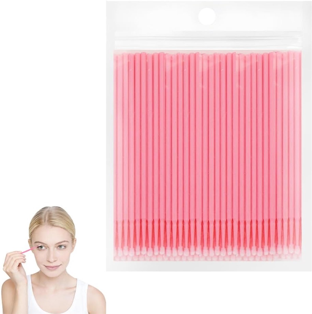 100 stuks micro-applicator, wegwerpbare microborstels, zachte microporieborstel, precisie oogmake-up mascara borstel voor wimperextensions, eyelinerreiniging, nail art (roze)