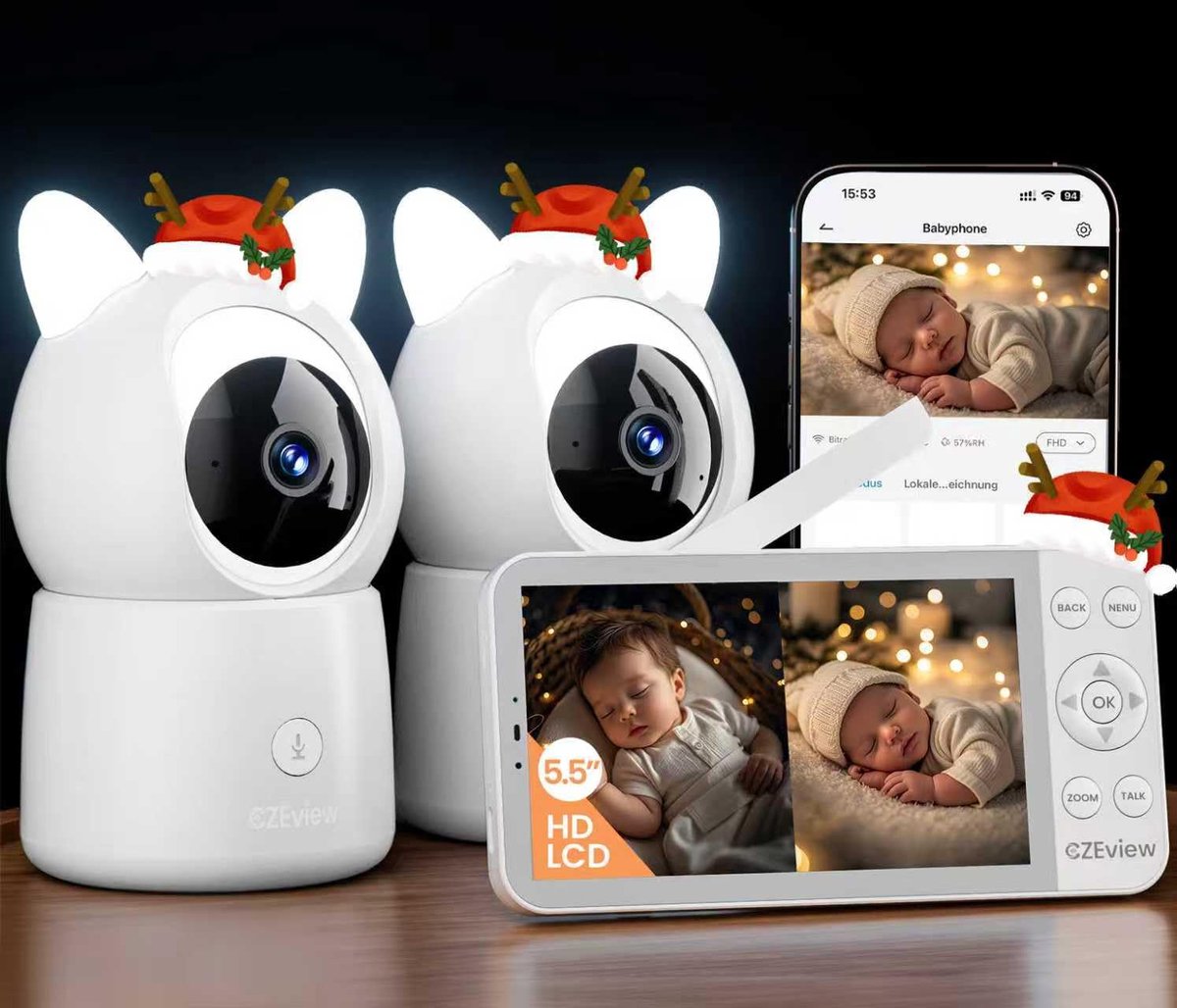 Babyfoon met Camera 2.5K & 4X Zoom - 5.5” HD WiFi Video - Nachtzicht - Volg je baby eenvoudig - SnelShoppen