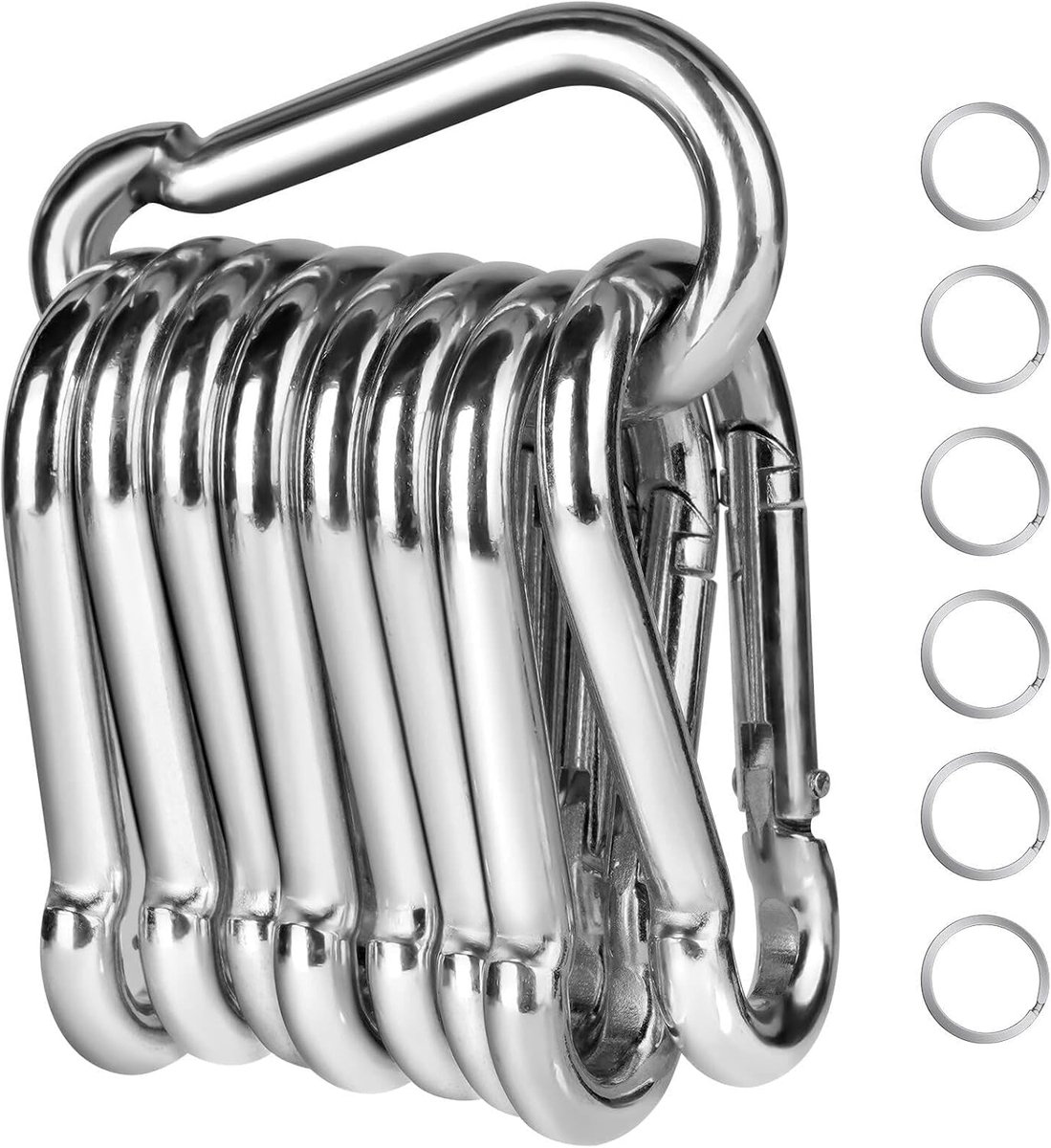 Karabijnhaaksleutelhanger, 10 stuks karabijnhaken van verzinkt staal, karabijnhaak, sleutelhanger voor tassen, schommels, camping, wandelen (80 mm - maximale belasting 250 kg)