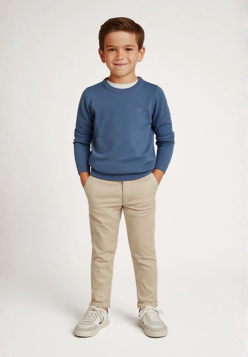 Minoti trui jongens fijngebreid ronde hals - viscose - blauw