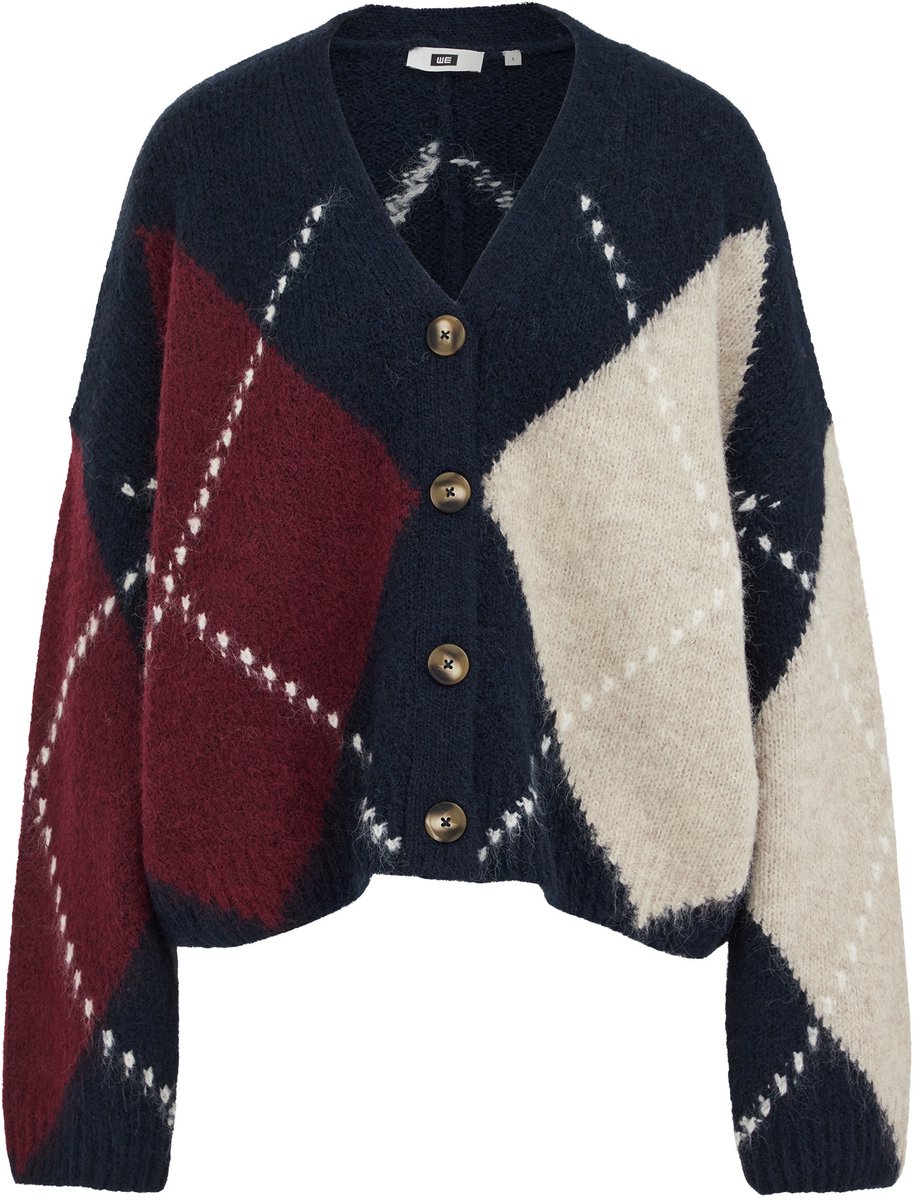 WE Fashion Dames oversized gebreid vest van wolmix met ruit