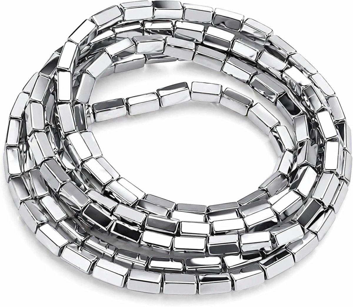 Kralen, 90 stuks, hematietkralen, 4 mm x 2 mm, niet-magnetisch, rechthoekig, kleine hematietsteen, edelstenen voor het maken van sieraden (zilver)