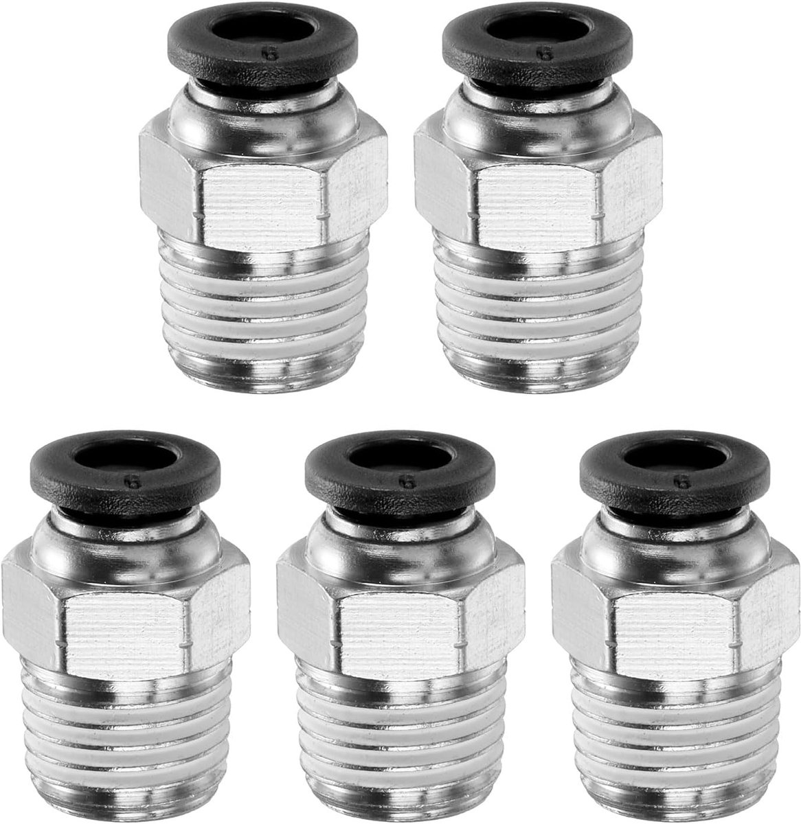 5 stuks snelkoppeling, 6 mm buis, OD x 1/4 inch NPT mannelijk rechte aansluiting, snelverbinder, luchtlijst van koper, voor fittingen, industriële luchtslang, luchtsysteem, PC6-N02, zwart