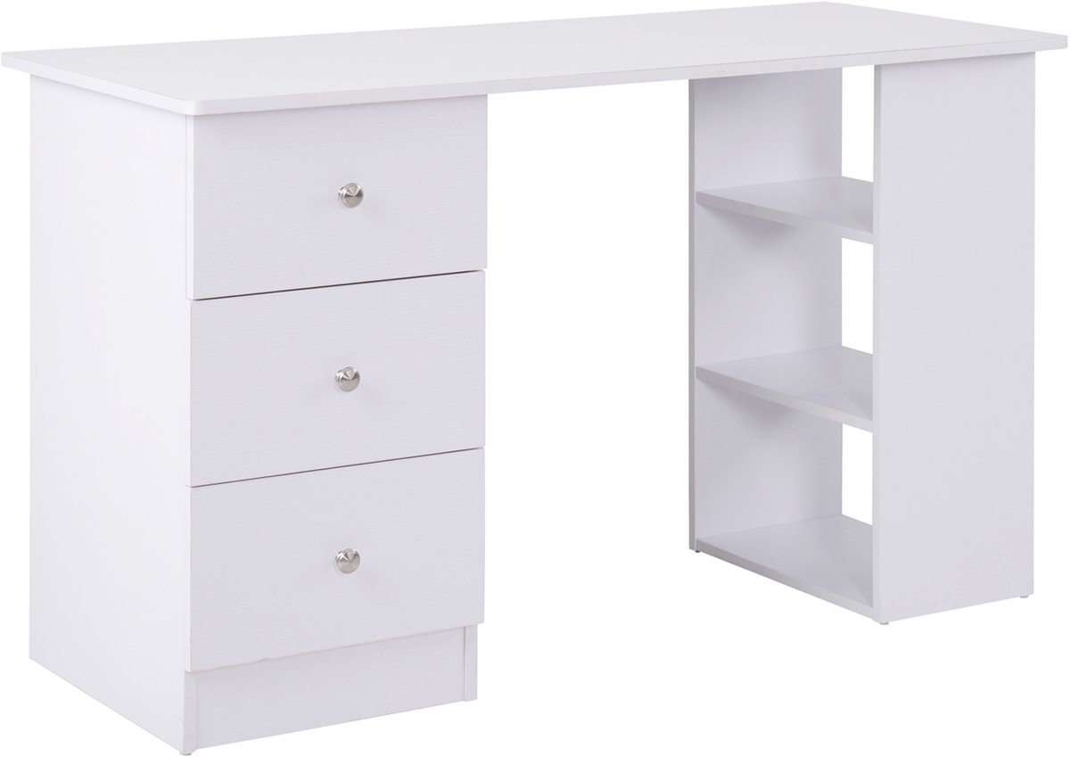 Multimedia computerbureau met meerdere vakken - 3 laden - 2 planken - 120 x 49 x 72 cm - wit