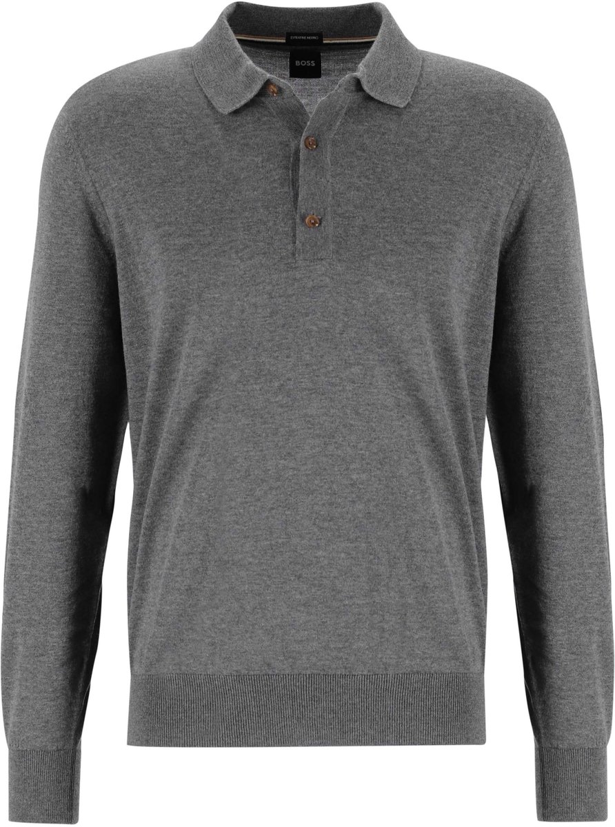 BOSS Lancione regular fit trui wol - heren trui middeldik gebreide polo - middengrijs