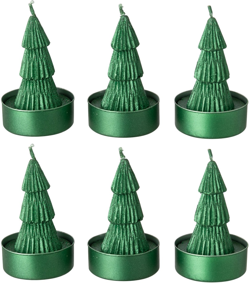 J-Line Dennenboomkaarsen - paraffine - groen - doos van 6