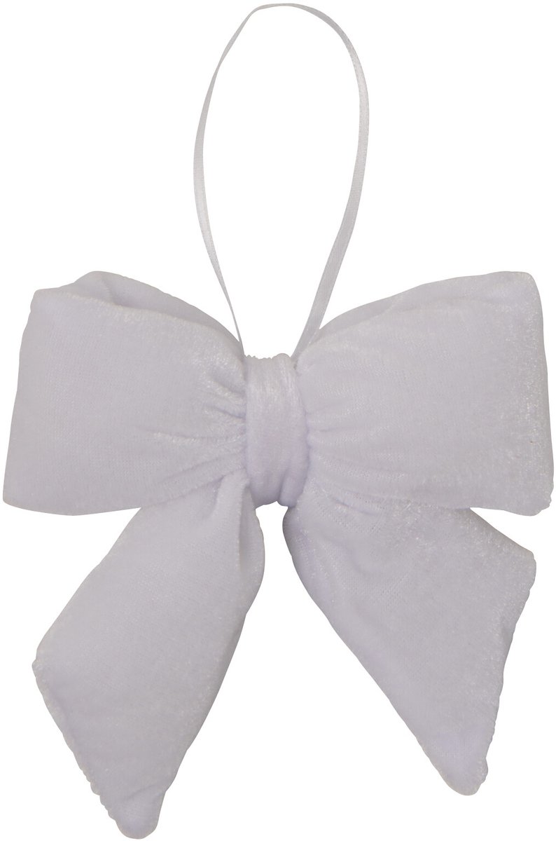 J-Line Hangende fluwelen strik - stof - wit - extra small - set van 6