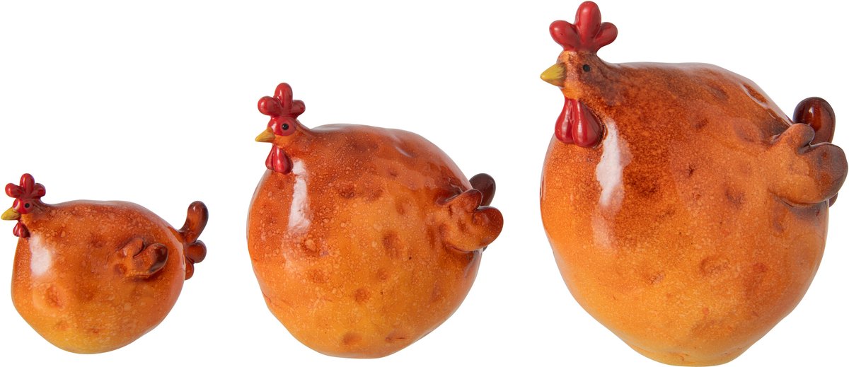J-Line figuur Haan - polyresin - donkeroranje - 3 stuks