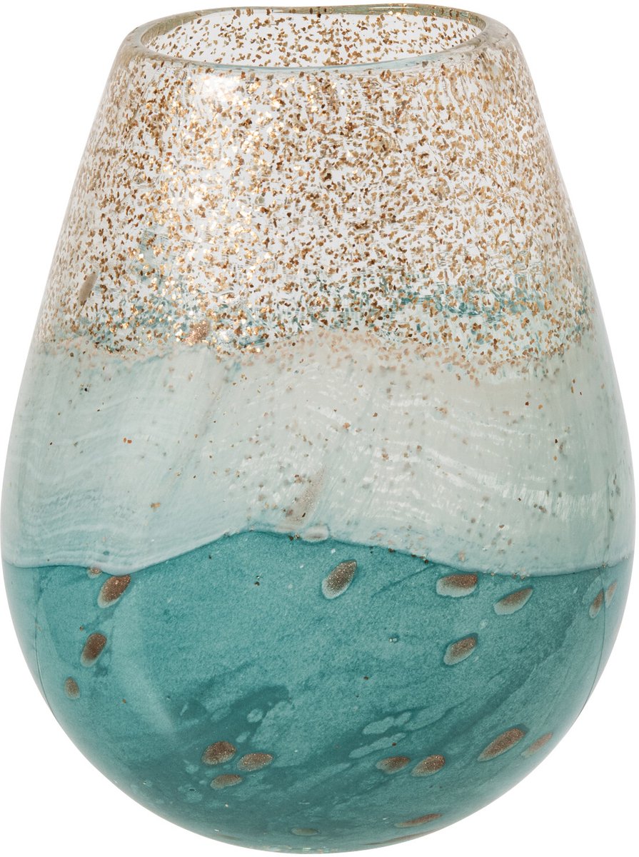 J-Line Vaas - glas - turquoise/goud - small