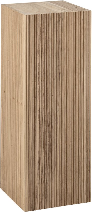 Grote naturel paulowniahouten sokkel met verticale ribbels.