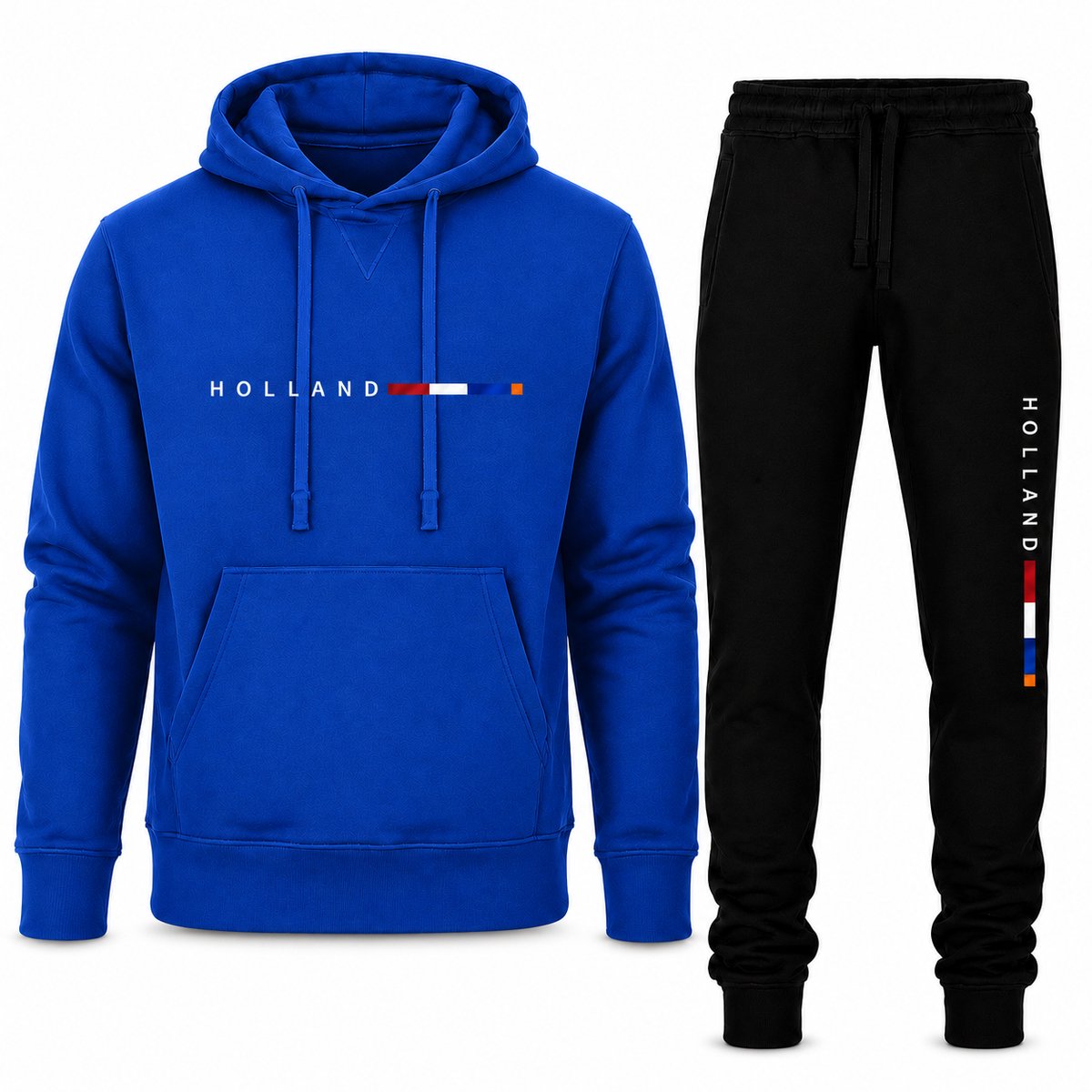 Trainingspak Heren - Joggingpak met Hoodie en Sportbroek - HOLLAND Design - Katoen - Blauw - L