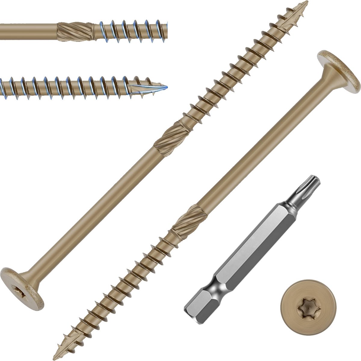 30 stuks houtschroeven Torx 6,3 x 73 mm Tellerkopschroeven Spaanplaatschroeven Bruin Epoxy, zinken kopschroeven, dakconstructie schroeven, terrasschroeven, met T30 Torx-aandrijving.