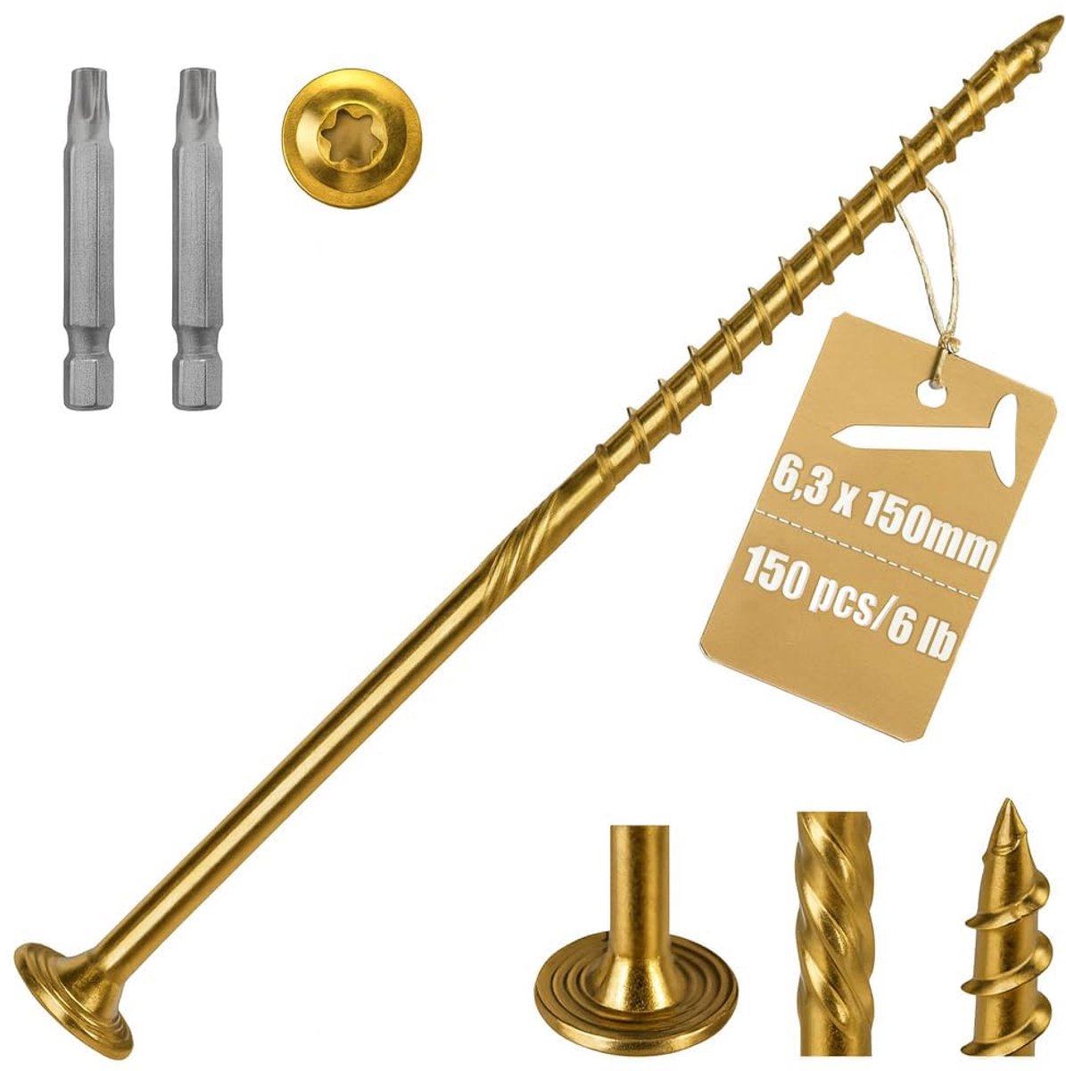Platkopschroeven met torx-aandrijving #14 x 150 mm / 150 stuks - houtschroeven set verzinkt - spaanplaatschroeven roestbestendig - met T30 Sternbit