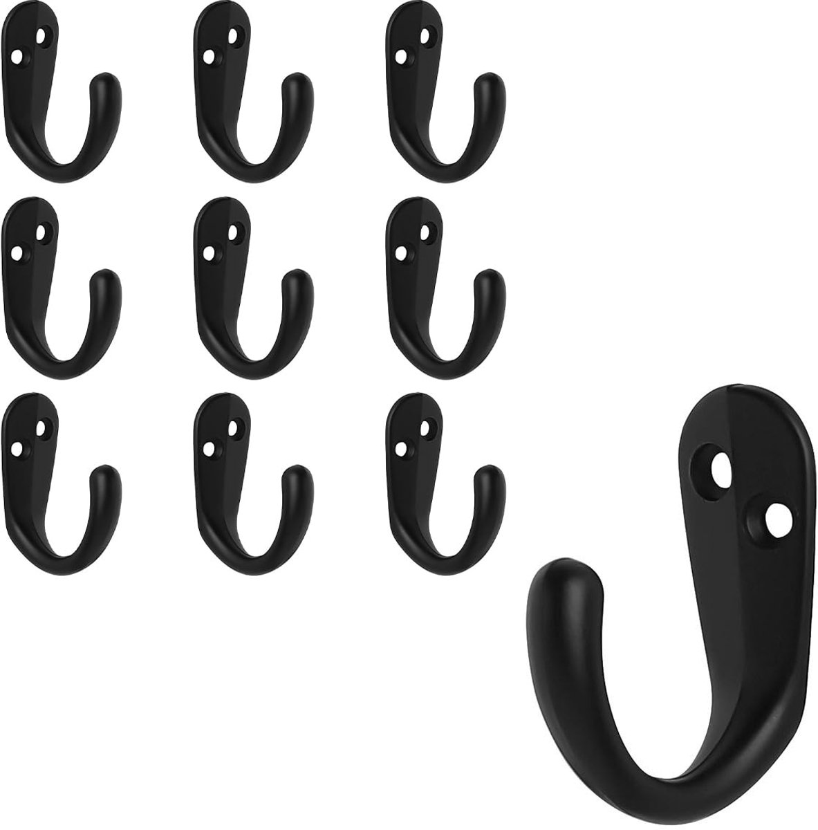 10-pack matzwarte messing wandhaken met één poot – decoratieve hangers voor het opbergen van jassen, hoeden, kleding, handtassen, tassen en handdoeken