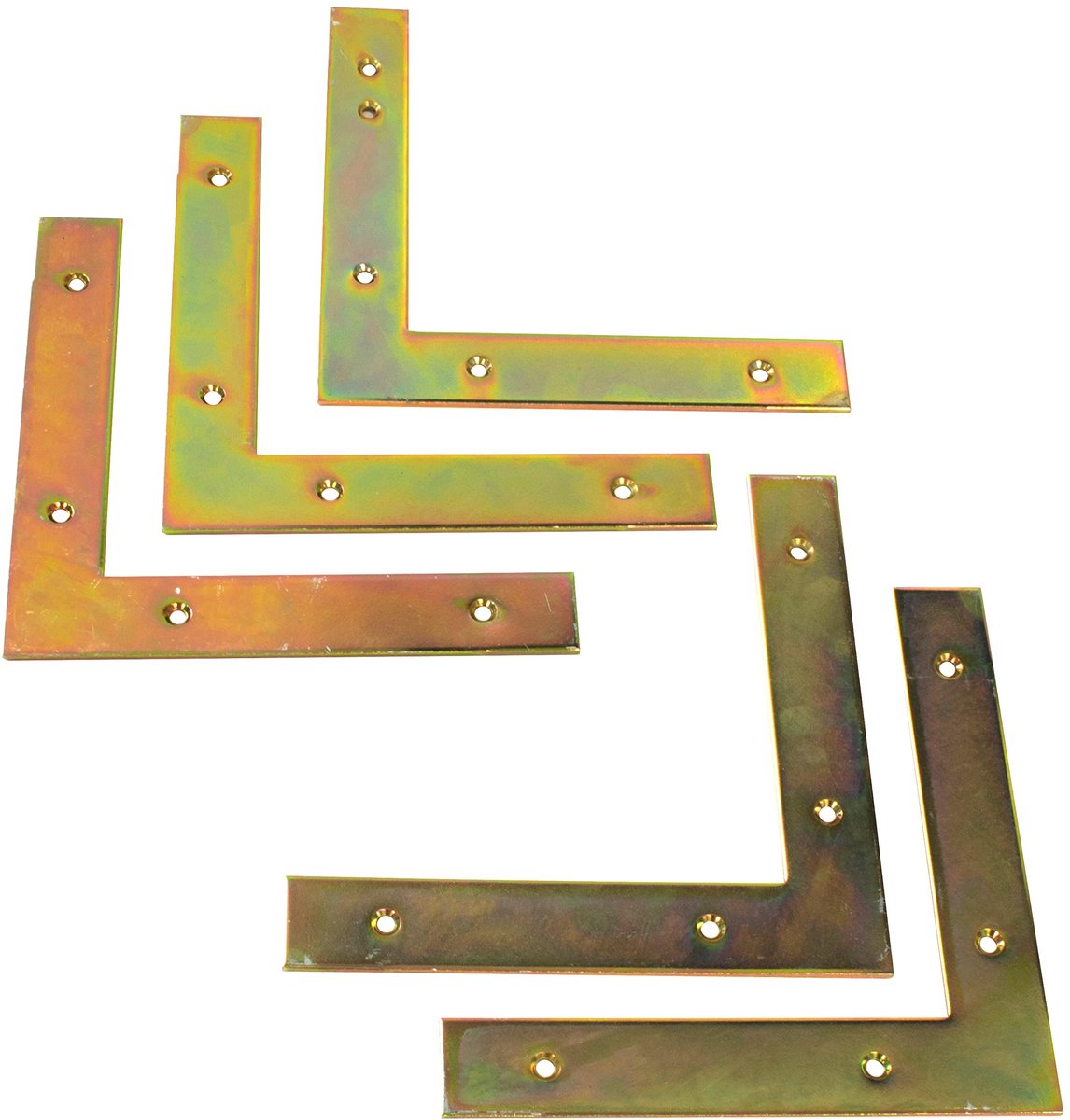 - C58804 - Set met 5 platte montage- en bevestigingshoeken, 150 x 150 x 25 x 2,5 mm - framehouder - frame van hout - van geel verzinkt staal