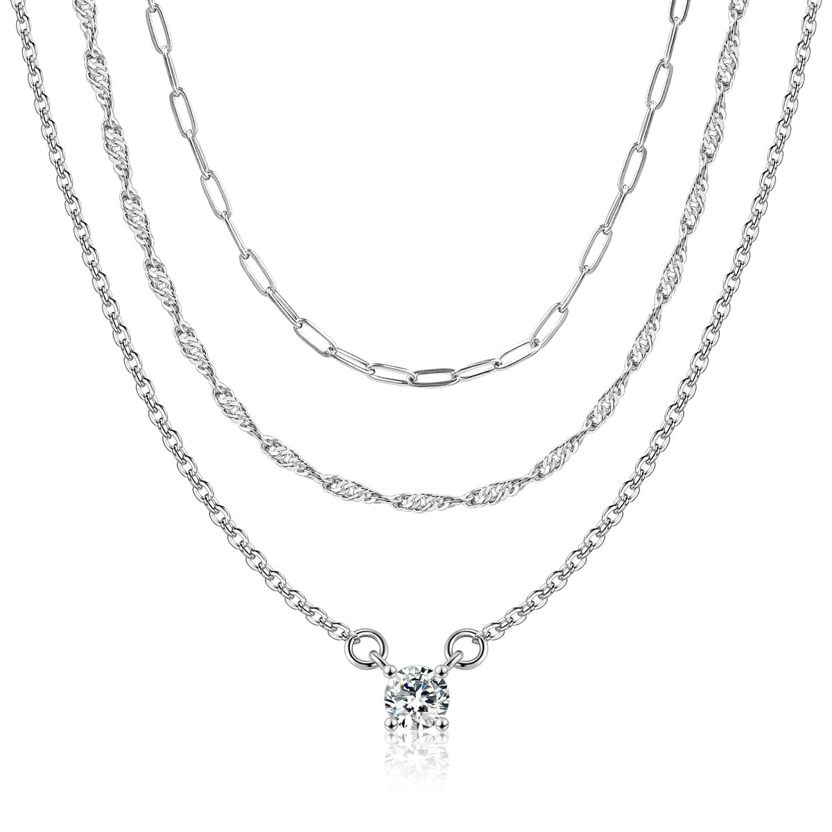 3-delige afneembare stapelbare ketting, vergulde stapelbare gelaagde ketting, sterling zilver 925, kettingen met zirkonia hanger, kettingen met boho-sieraden,voor dames