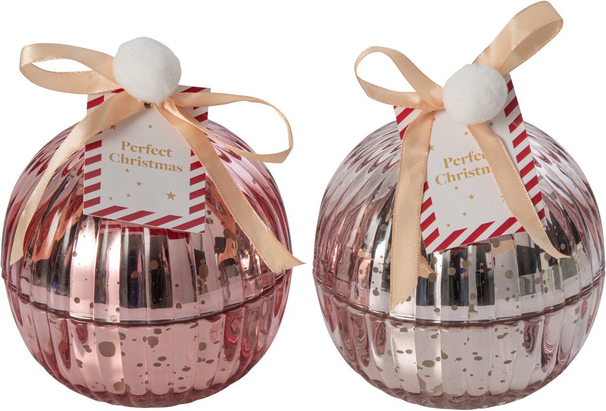J-Line Kerstbalkaars - glas - lichtroze/oudroze - medium - assortiment van 2