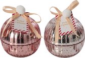 J-Line Kerstbalkaars - glas - lichtroze/oudroze - medium - assortiment van 2