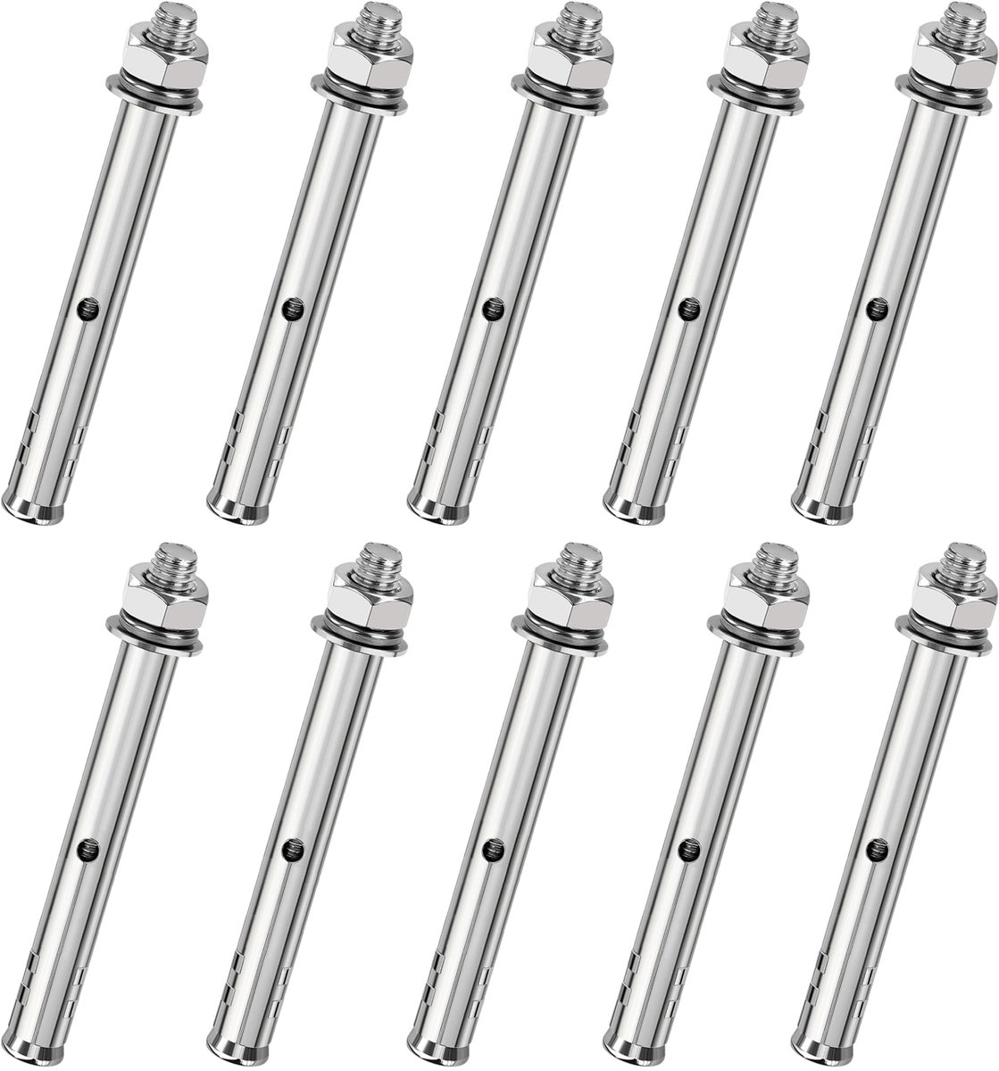 Ankerbouten M10 x 80 mm verlengschroef van roestvrij staal voor interieurdecoratie, 10 stuks