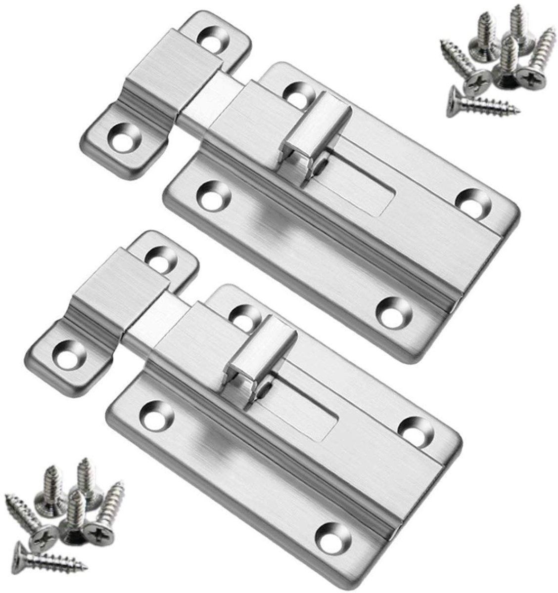 Deurbouten, 2 stuks 4 inch roestvrijstalen veiligheidsdeursluitingen met schroeven voor alle soorten interne deuren (handmatige schuif)