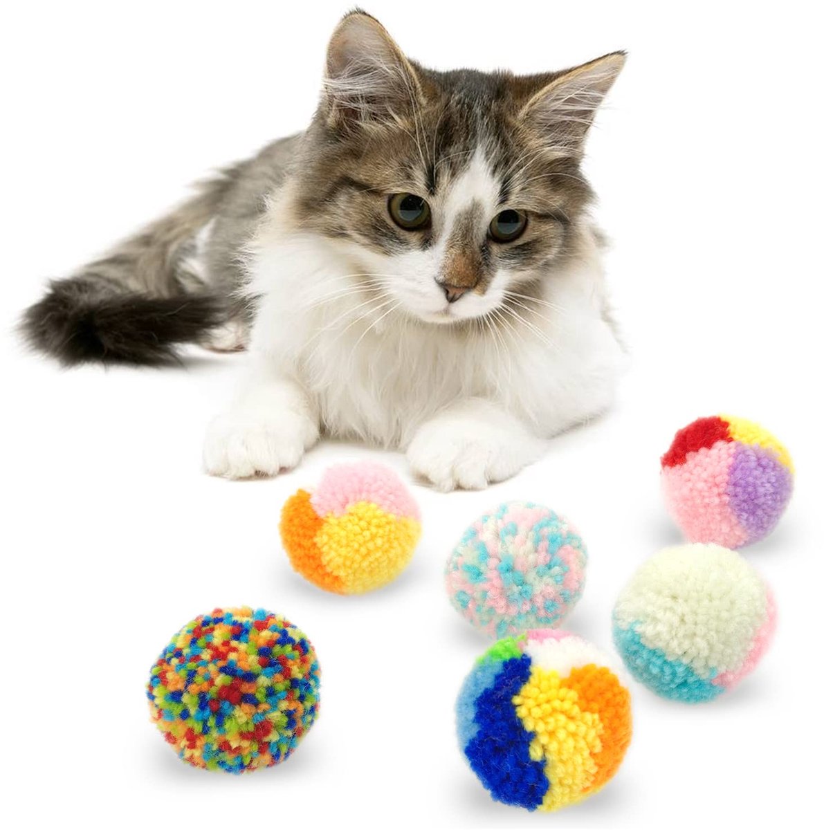 kattenbal, speelgoed voor kittens, kleurrijke garenballen voor binnenkatten, interactief spel (6 stuks)