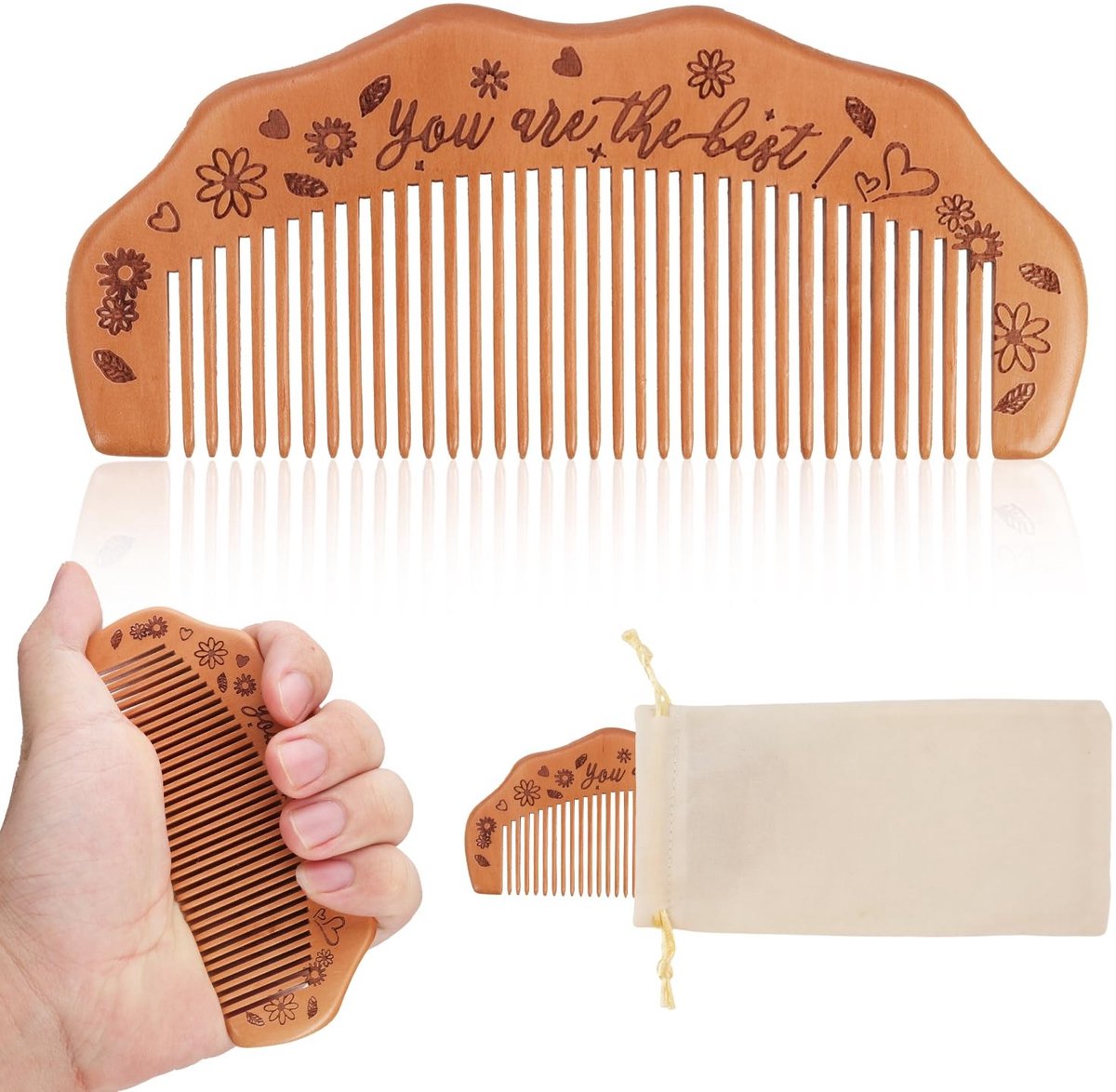 Dailygoods- Geboortekam Houten - Bevallingsbenodigdheden - Arbeidskam - Bevestiging - Stoffen Tas - 12,5 x 5,6 cm