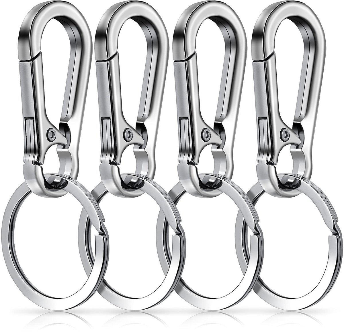 Dailygoods- Sleutelhanger Metalen Karabijnhaak - Sleutelhanger Organiser - 4 Stuks - Zinklegering - 32 mm Diameter - Zilverachtig - Sleutels