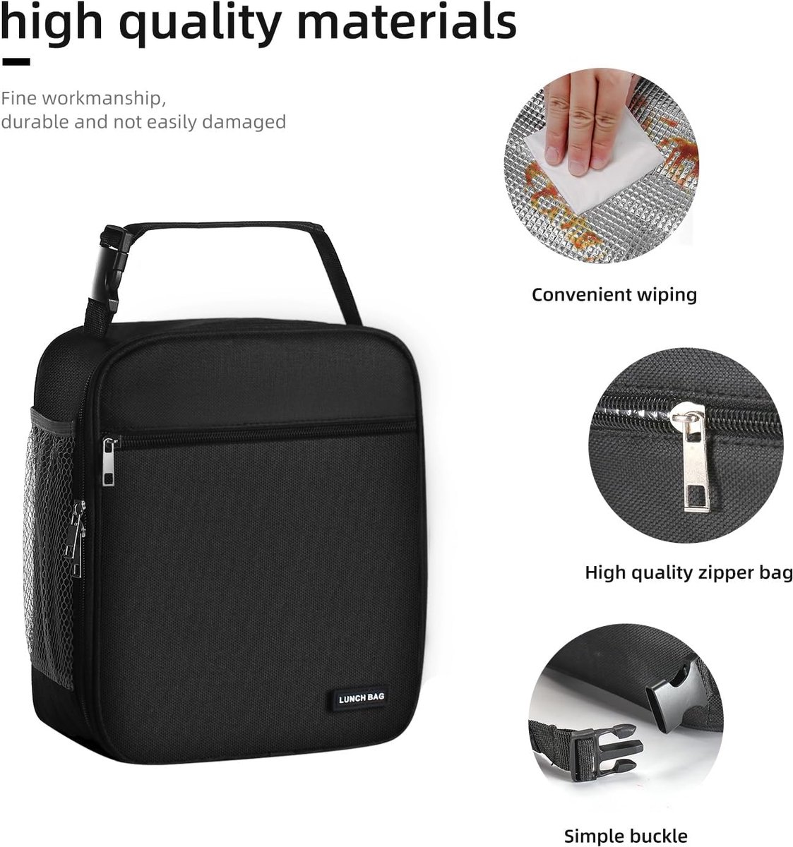 Draagbare Koeltas - Lunchtas - Geïsoleerde Lunch Tas - Thermal Bag - Compact & Handig - Grote Capaciteit - School - Lunch - Werk - Zwart - Meerlaagse Verdikte Aluminiumfolie - Voor Picknicks, Kamperen, Werk, Het Dagelijks Leven — cadeau in Cadeau-ideeën - foto 8