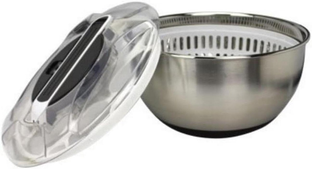 Salade centrifuge - Met slakom - Verse salades maken - Zuigerpompsysteem - Diameter 28cm - Zwart