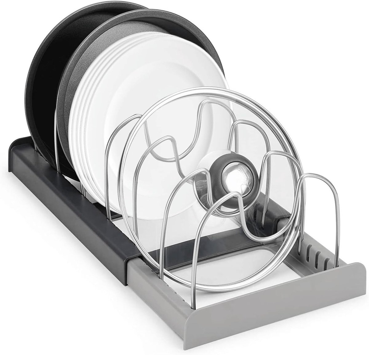 Uitbreidbare Organizer voor 6 Deksel of Pannen, Keukenopslag, Lade Organizer, Pottenrek en Keukenaccessoires voor Efficiënte Ruimtebesparing