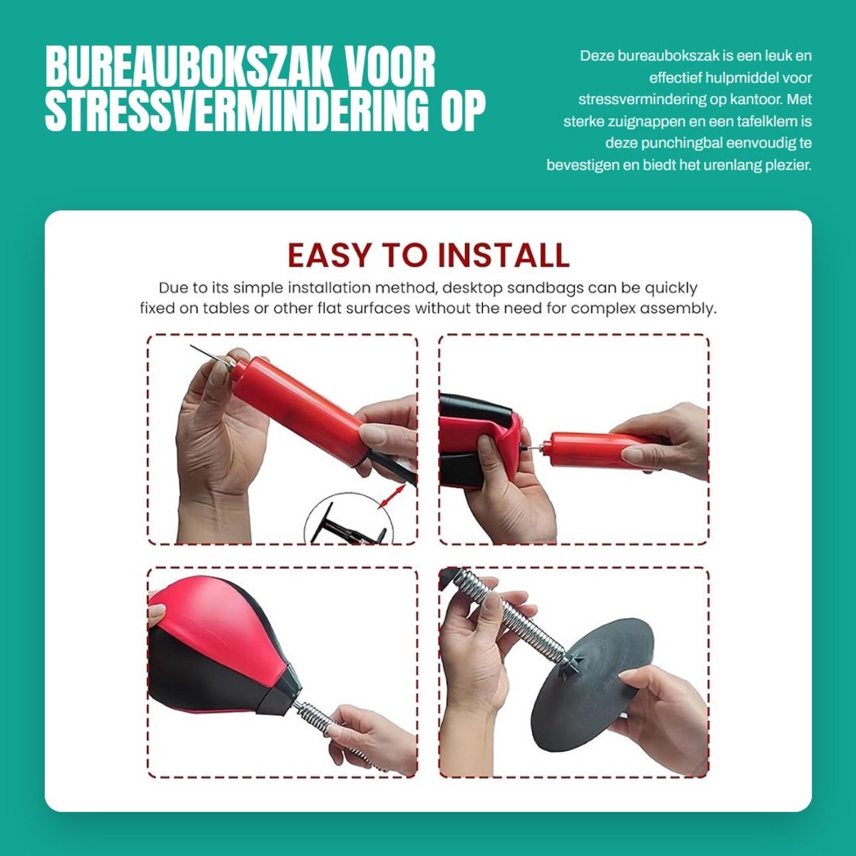 Dailygoods- Bureaubokszak - Sterke Zuignappen - Tafelklem - Stressvermindering - Grappig Cadeau - Eenvoudige Installatie - Punchingbal