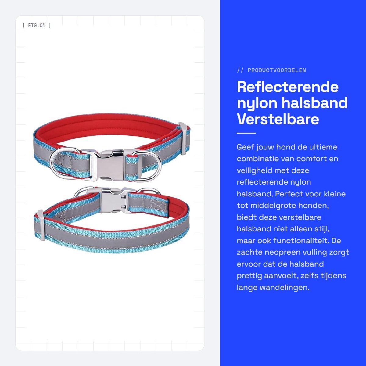 Dailygoods- Halsband Verstelbaar - Reflecterend - Zacht Neopreen - Roestvrij Staal - Voor Kleine/Middelgrote/Honden - Maat S (26-42cm) - Hondenhalsband