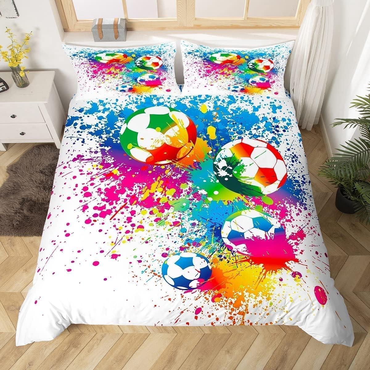 Dekbedovertrek set - Beddengoed sport - Slaapkamer decoratie - 3D Voetbal ontwerp - 150x200 cm - Meerkleurig