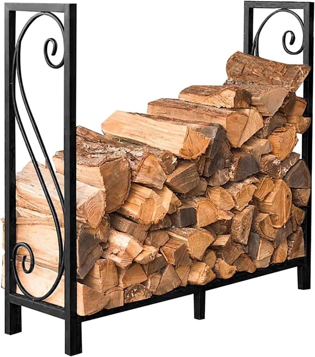 Houtopslag Rek - Haardhout Opslag - Buiten Opslaan - Zware Kwaliteit - 120x30x110cm - Zwart