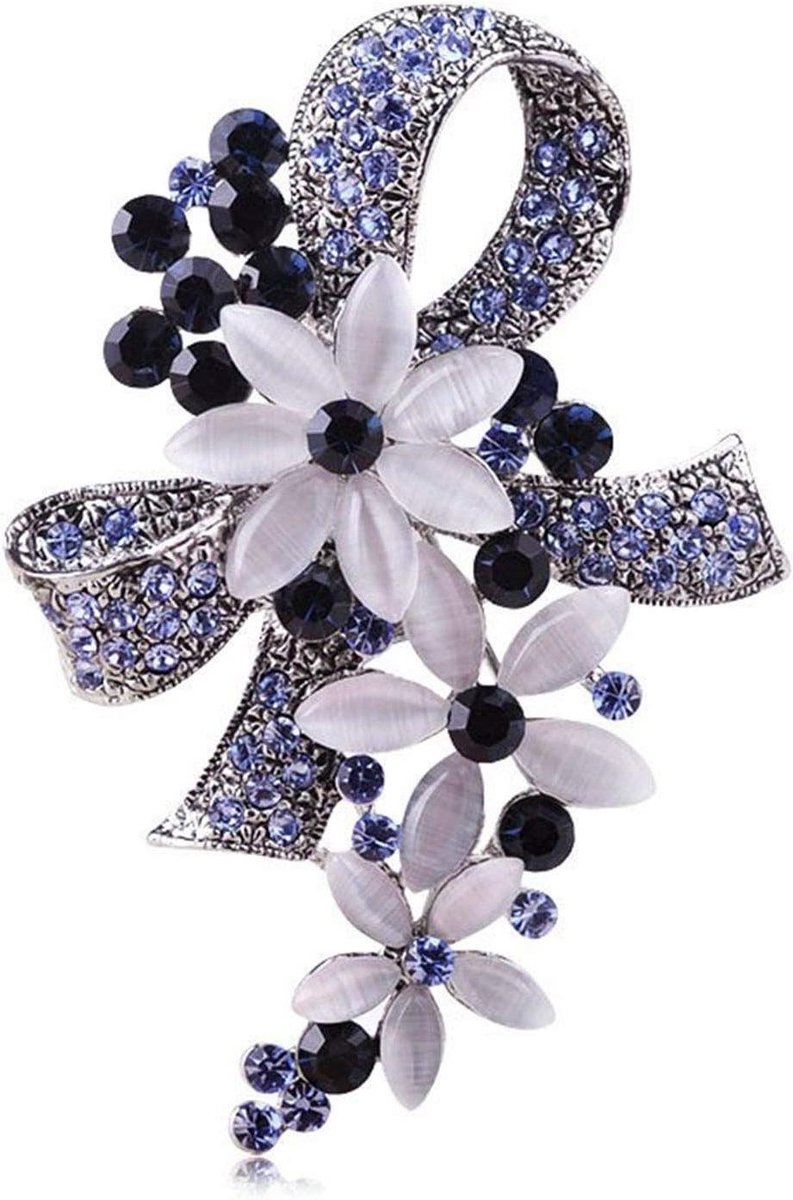 Bloemen Broche - Sjaal Pin - Feestelijke Accessoires - Volledig Kristal - 1x1x1 cm - Antiek Zilverkleurig