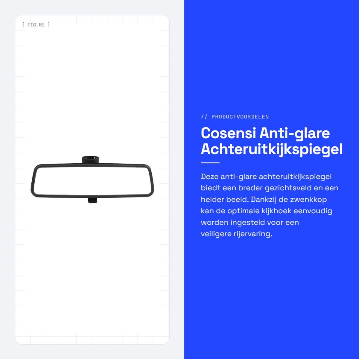 Dailygoods- Achteruitkijkspiegel Breder Gezichtsveld - Binnenspiegel - Anti-glare - Zwenkkop - Lichtgewicht - Robuuste Kunststof Behuizing