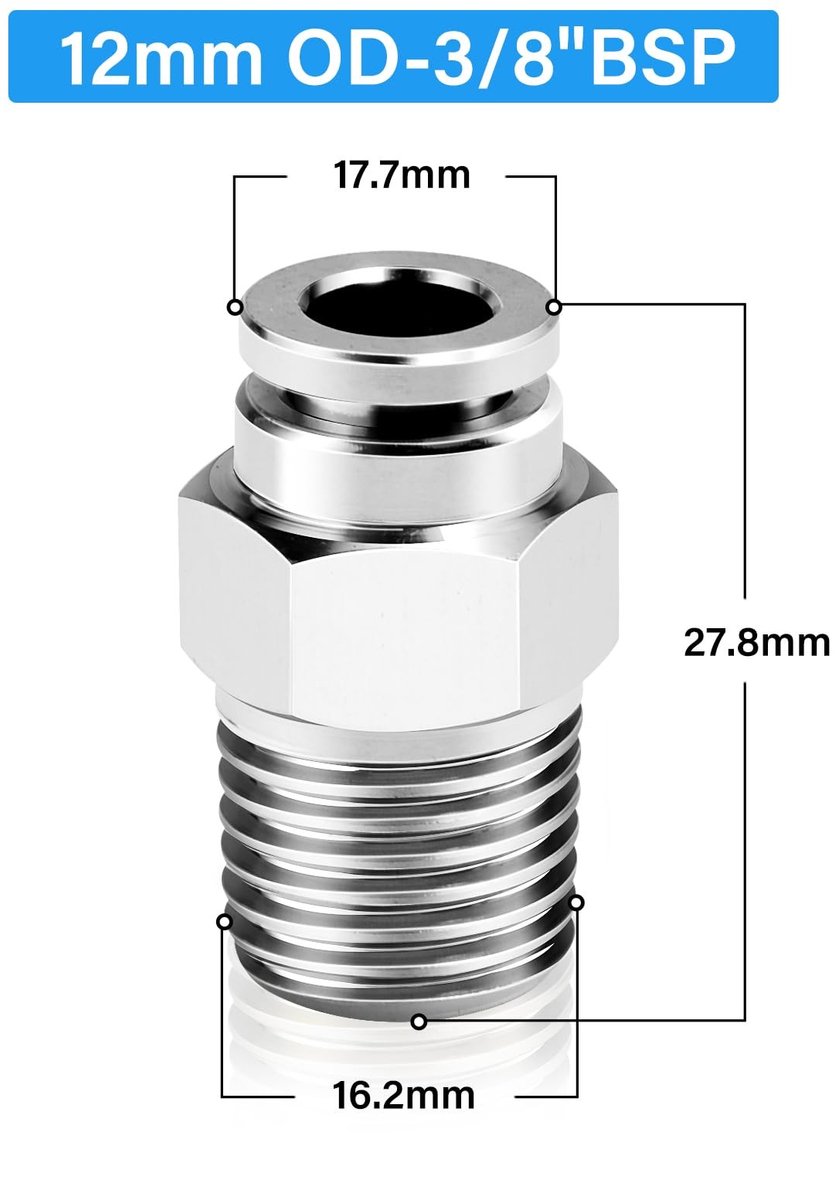 Dailygoods- Pneumatische Koppelingen 8mm OD x 1/8" BSP - 2 Stuks - Roestvrij Staal - Duw om Montage - Drukbereik 0-2 MPA - Werktemperatuur -20 tot 200°C - Fittingen