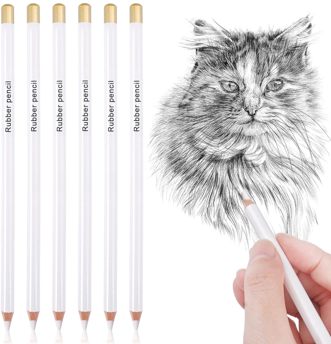 Dailygoods- Schetsgum 6 Stuks - Houten Gum Pen - Niet Giftig - Ergonomisch Ontwerp - Ideaal voor Kunstenaars - 18cm Grootte - Gumpen
